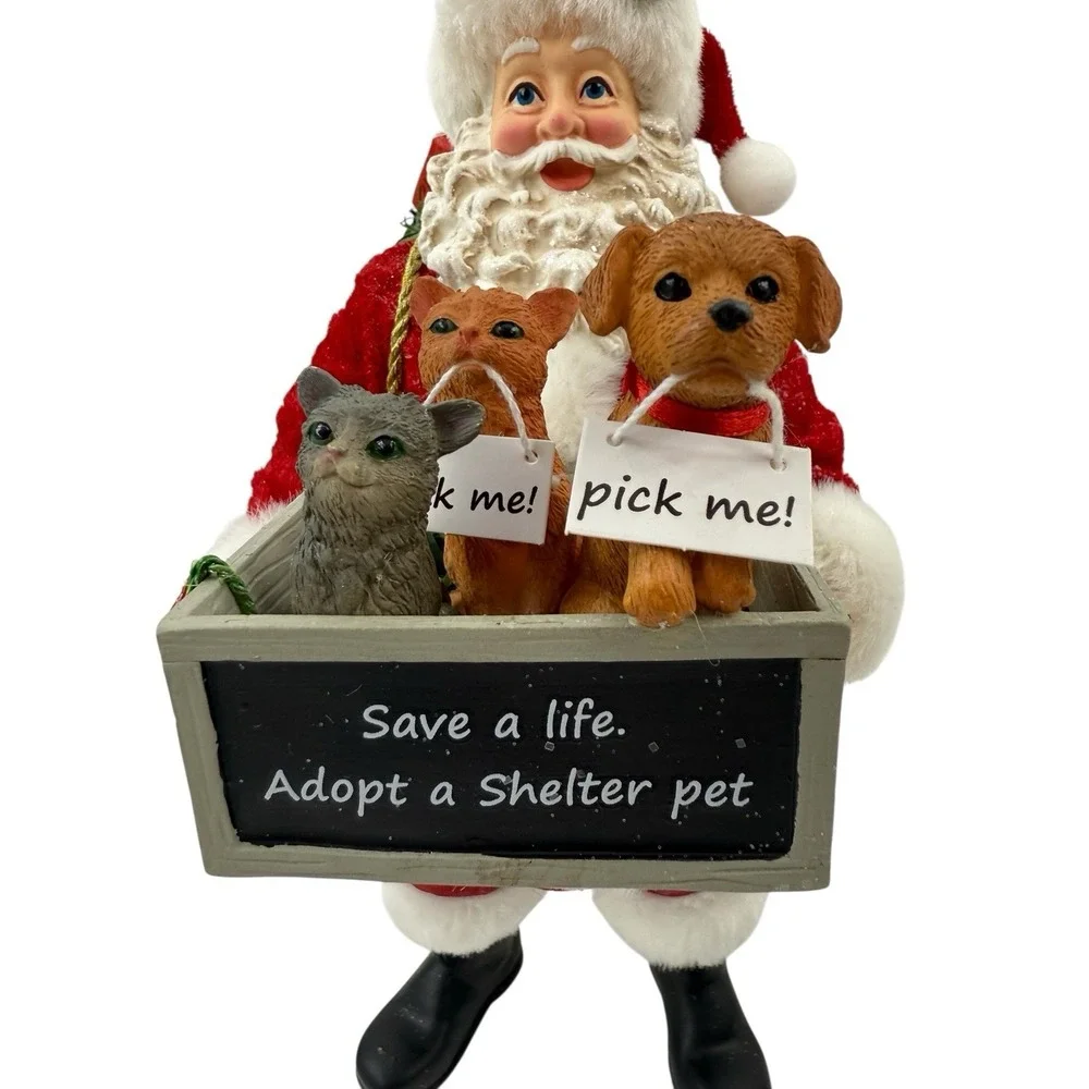 Kurt Adler Adopt-A-Pet Santa With Dog & Cats 2 PC Set 